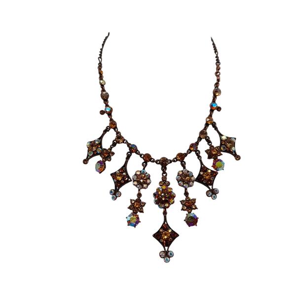 Felecia Topaz Rhinestone Dangle Necklace, Bronze Tone, 17 1/2 Inches, China - Picture 4 of 14